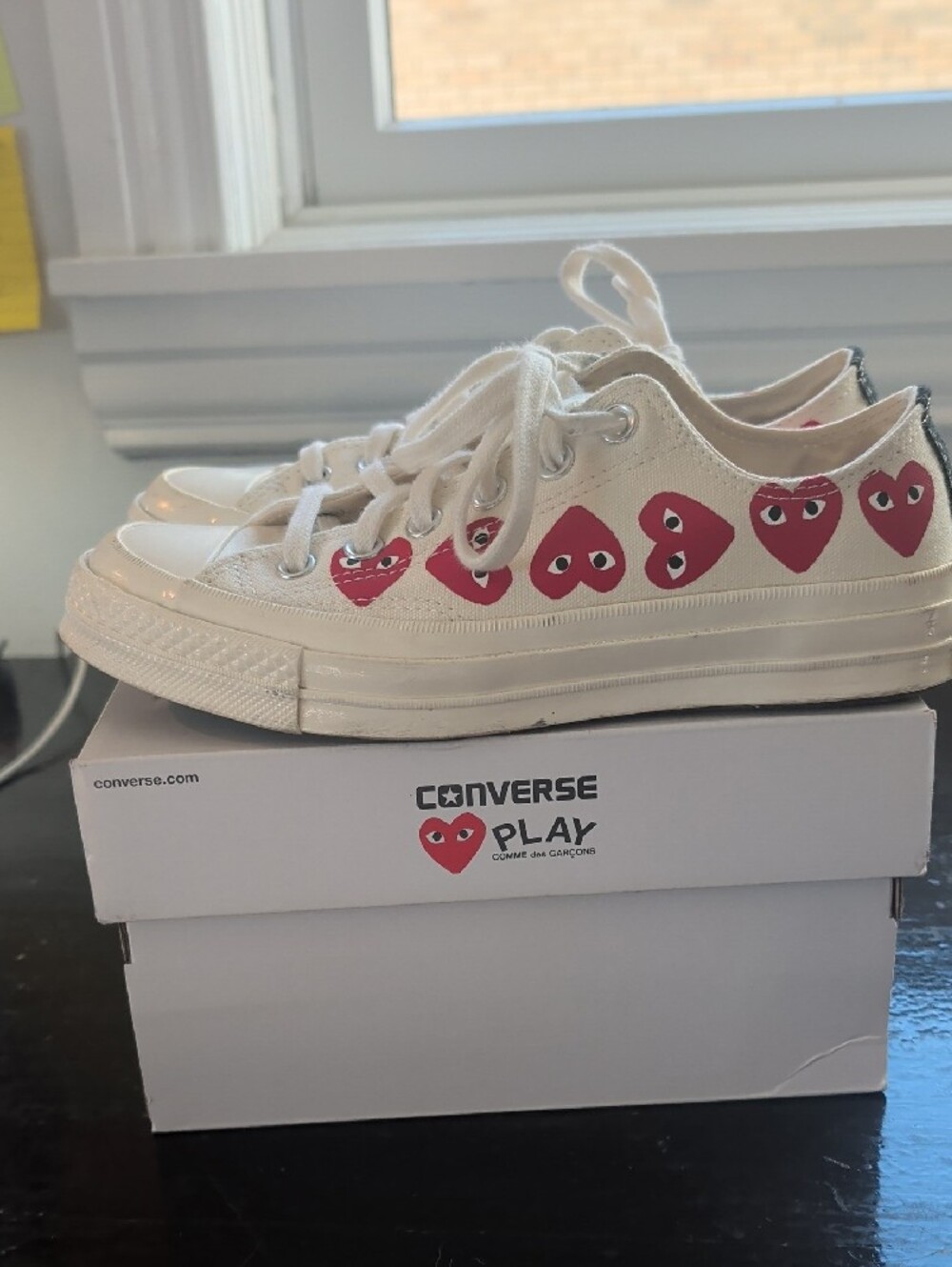 Converse Cream Canvas Sneakers with Pink Heart Design - Picture 4 of 5